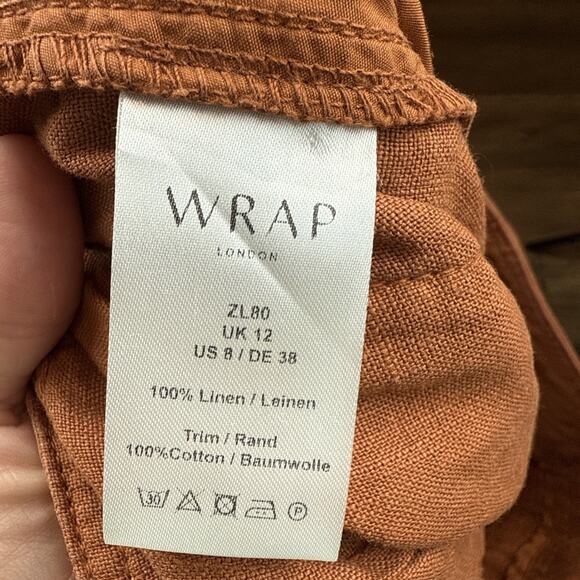 WRAP London Women's Rust Orange 100% Linen Wide Leg Cropped Pants Lagenlook Sz 8 - Picture 8 of 10